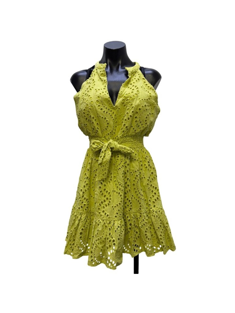 NWT Central Park West Lime Eyelet Halter Dress With Tie Waist M